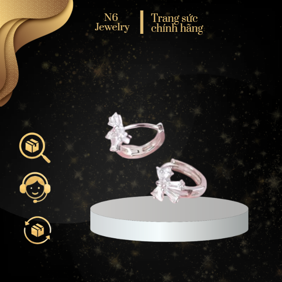 Bông Tai Bạc S925 N6 Jewelry Dáng Vòng Tròn Đính Hình Nơ Đá Lấp Lánh