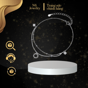 Lắc Chân Bạc Nữ N6Jewelry Charm Tròn 2 Lớp Đính Đá Bi Mạ Vàng Trắng